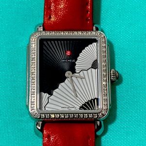 Michele Deco Diamond Watch with Leather Strap